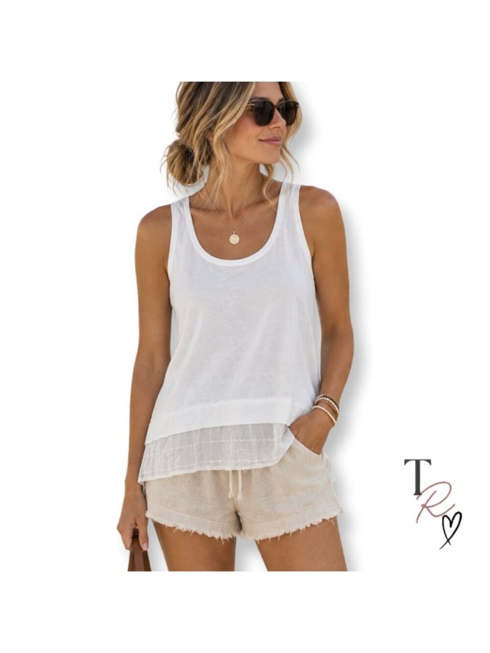 Madewell White Layered Look Cotton Tank Top Textured Hem Size Small